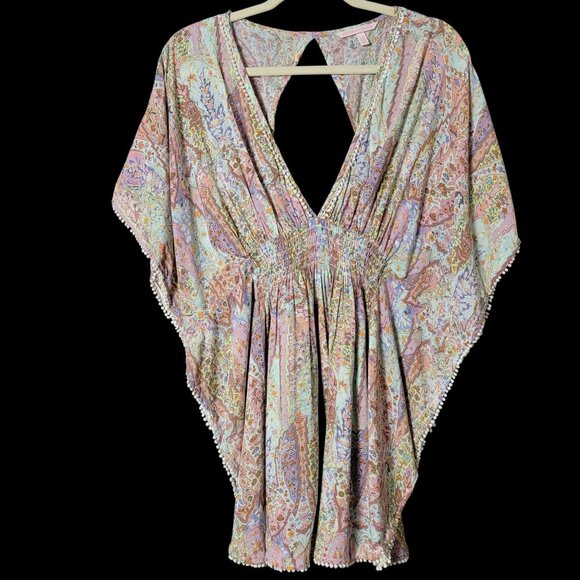 Victoria's Secret Multi-color Pastel Paisley Plunge Pom Caftan Cover Up Small - Picture 1 of 11